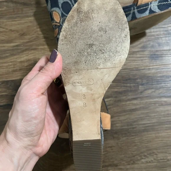 Women’s Coach Tan and Blue Wedge Sandals- size 8 - Picture 6 of 9
